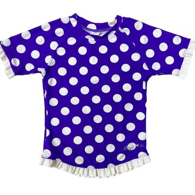 China Girls Breathable Short Sleeve Dots Print Rash Guards Custom Kids Swimwear With UPF50+ Sun Protection Diving Suit With Ruffle Details for sale