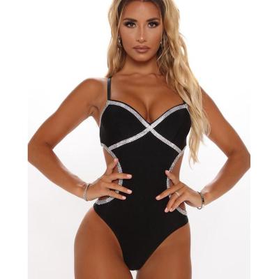 China 2021 New Designer Swimwear Brand Summer Spring Sparking Rhinestone Breathable High End Custom Balance One Piece Swimsuit for sale