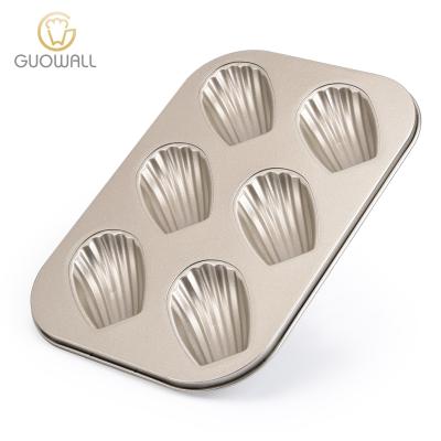 China Sustainable Gold 6 Cup Scallop Shaped Muffin Pan Madeleine Pan Bakeware Cupcake Pan for sale