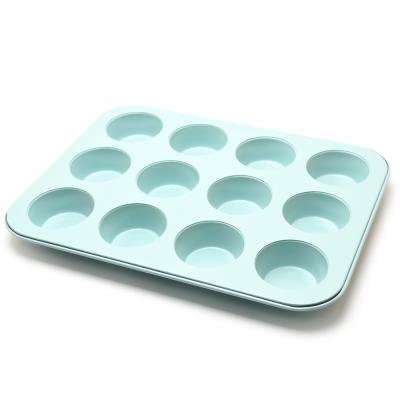 China Viable Non-Stick Color Carbon Steel 12-Cups Coated Muffin Cupcake Pan for sale