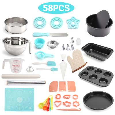 China Viable Baking Tool Kit 58pcs Carbon Steel Cake Molds Cookie Cutter Spatula Sweep Pastry Measuring Tools for sale