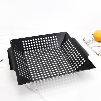 China 12 Inch Dustproof Carbon Steel BBQ Grill Basket Non-Stick Vegetable Pan for sale