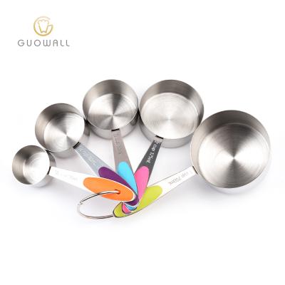 China Sustainable 5PCS Stainless Steel Cup Set With Silicone Handle /Baking Measuring Tool Kit for sale