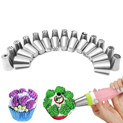 China Viable 27pcs 304 Stainless Steel Russian Cake Decorating Icing Pastry Tools Piping Nozzle Tip Set for sale