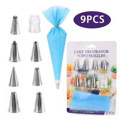 China Viable 9pcs Food Safe Stainless Steel Tip Coupler Pastry Bag Cake Decorating Tools Icing Sprinkler Tip Set for sale