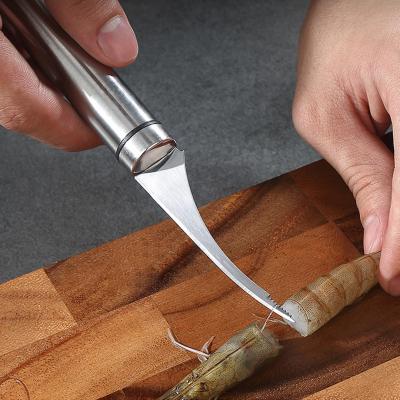 China Stainless Steel Viable Shrimp Knife Cleaner Prawn Shrimp Shelling Line Knife Kitchen Seafood Tools for sale