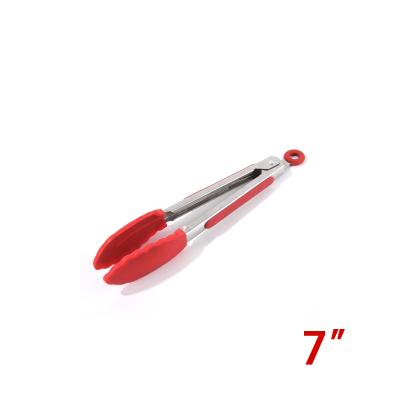 China Sustainable 7 Inch Stainless Steel Cookware Tools Silicone Kitchen BBQ Cooking Tongs for sale