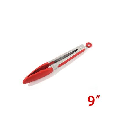 China 9 Inch Sustainable Silicone Locking Cooking Serving Tongs With Non-Slip Handle Kitchen Utensils for sale