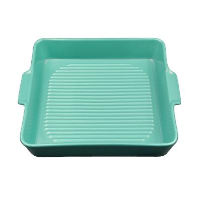 China Color Sustainable Glaze Ceramic Salad Bowl Dish Microwave Baking Pan Baking Tray Food Dish Bowl Oven Safe With Handle for sale