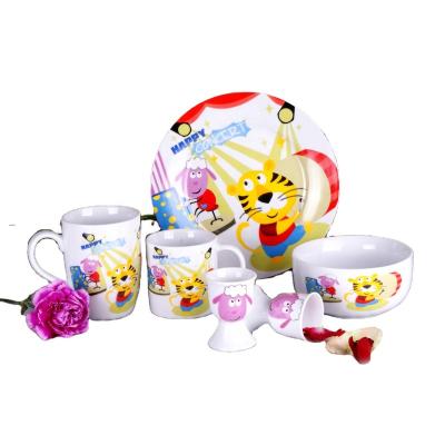 China Sustainable Kids Porcelain Dinner Set Breakfast Set Food Safe With Cute Animal Design for sale