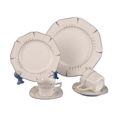 China Viable Unique Octagonal Shape Porcelain Dinner Set Dinnerware Set With Embossed Decal for sale