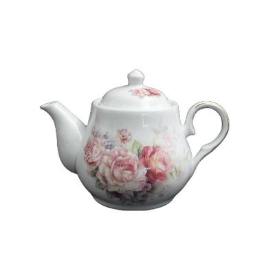 China Sustainable 700ml&950ml Porcelain Teapot With Four Color Flower Decal Printing for sale