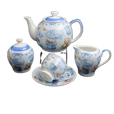 China Sustainable porcelain tea set, cup and saucer, teapot with gift bear design for sale