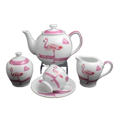 China Viable Flamingo Design Porcelain Tea Set, Teapot, Tea For One Set, Cup And Saucer for sale