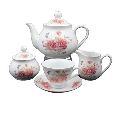 China Viable Porcelain Tea Set 17pcs 15pcs Ceramic Coffee Set With Flower Decal Printing for sale