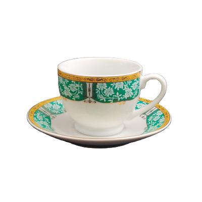 China Viable fine porcelain coffee cups and saucers set with real green gold decal line printing cheap wholesale factory price raoping for sale