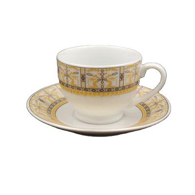 China Viable fine china tea cup and saucer coffee set with real gold decal line printing cheap wholesale factory price raoping for sale