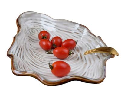 China Sustainable Unique New Design Ceramic Seashell Ceramic Barware Food Serving Oyster Snack Tray for sale