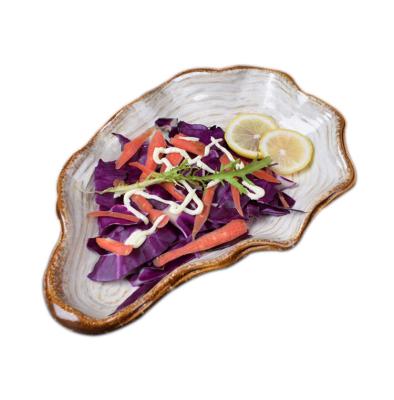 China 2018 New Design Unique Ceramic Oyster Tray Stocked Ceramic Food Serving Tray for sale