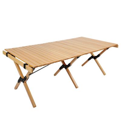 China Factory Direct Selling Beech Folding Durable Top Wooden Table Roll Wooden Table for Garden Picnic Yard Camping Traveling for sale