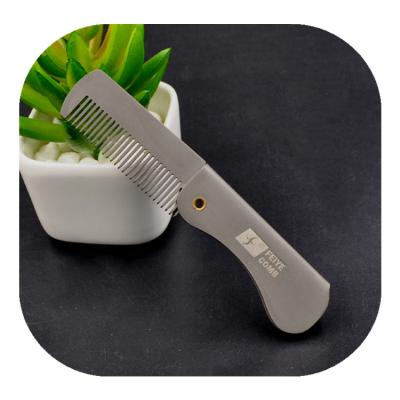 China Handmade Professional Custom Folding Beard Comb Logo And Small Size Metal Silver Titanium Hair Comb Comb for sale