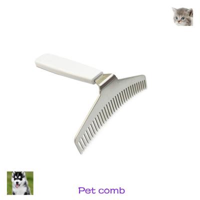 China Custom Logo 2022 Dog Handle Metal Dog Comb Steel Anti-Static Plastic Pet Rake Viable Deshedding Comb Pet Grooming Comb for sale