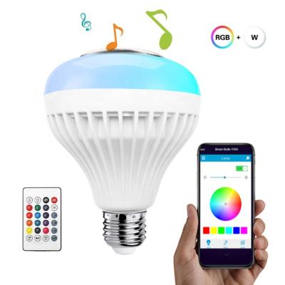 China hotel residence garden theme park music wireless rgbw bulb with outdoor with APP speaker e27 12w led speaker smart home light bulbs lamp bulb amplifier for sale