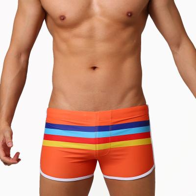 China Plus Size Men's Square Leg Swim Briefs Stripe Printed Swimsuit Athletic Swimwear Bathing Suit Swimming Trunks for sale