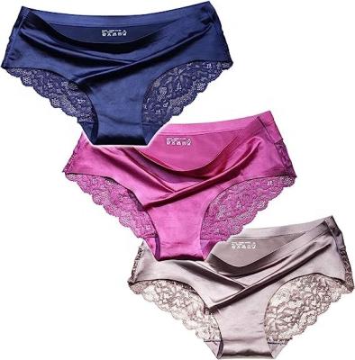 China Anti-Static Sexy Lace Underwear for Women Ice Silk Seamless Panties with Silky Tactile Touch 4 Pack Assorted Colors S M L XL XXL3XL for sale