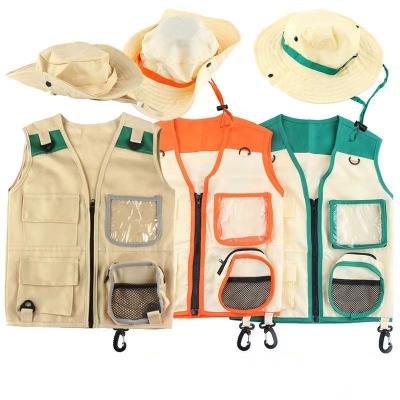 China Polyester Kids Explorer Vest and Hat Costume Backyard Ranger Safari Cargo Vest Kids Outdoor Activity Gifts for boys and girls age 3-7y for sale