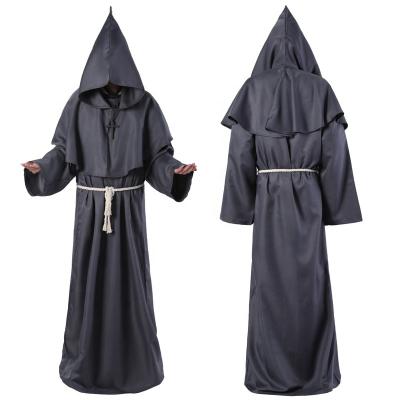 China Polyester Monk Robe Medieval Friar Monk Priest Hooded Robe Cloak Halloween Tunic Hooded Uniform Monk Costume Cosplay Costume for sale