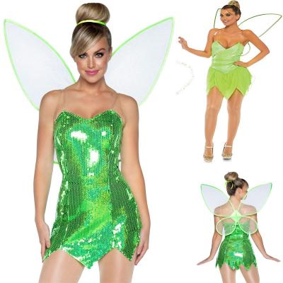 China Polyester Women's Green Sequin Pretty Pixie Fairy Elf Costume for sale