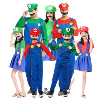 China Polyester Halloween Super Costume for Kids Boys Girls Mary Game Character Cosplay Dress with Hat and Mustache for sale