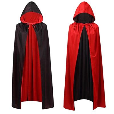 China Polyester Halloween Black and Red Hood Cloak with Reversible Masquerade Cape Costume  for Adult for sale