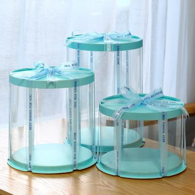 China Recycled Materials Customized Clear Cylindrical Pattern Large Round Cake Box Flower Transparent Gift Storage Box for sale