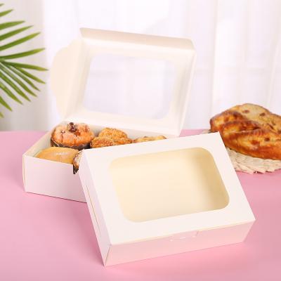 China Recyclable Brown Kraft Cardboard Gift Bakery Rolls Pastry Dessert Donut Cookie Boxes With Window Lid for sale