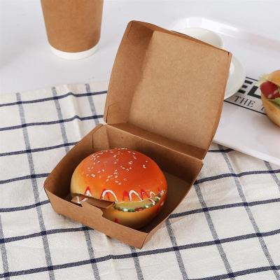 China Recyclable Custom Printing Kraft Paper Disposable Fast Food Chips Packing Hamburger Burger Packaging Disposable Biodegradable Box for sale