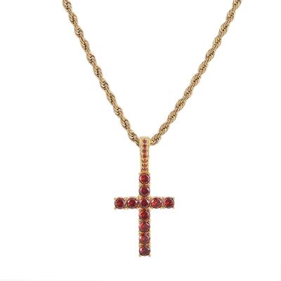 China Hiphop Hiphop Style Red Cross Accessories Micro Pendant Set Big Zircon Necklace Men's Jewelry Gemstone for sale