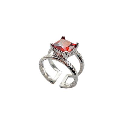 China Fashion Men's Ring Jewelry Red Gemstone Jewelry Other New Double Layer White Gold Gemstone Open Adjustable Women Inlaid Ring for sale