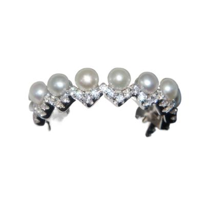 China Europe and America s925Sterling rhinestone pearl water wave female ring simple diy ring for sale