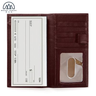 China Custom Genuine Leather RFID Checkbook Cover Bifold Wallet with Pen Holders for sale