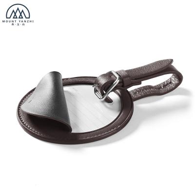 China High Quality Round Shape Genuine Leather Travel Luggage Tag With Flap for sale