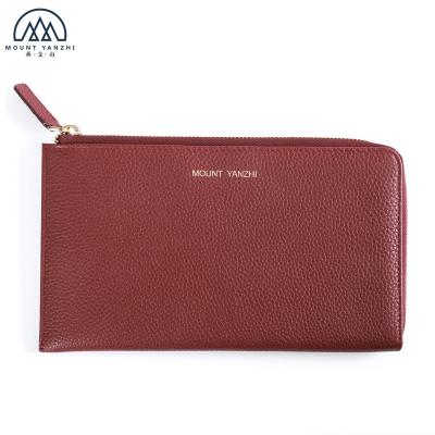 China RFID Personalized Full Grain Slim Flat Leather Soft Zipper Travel Passport Wallet With Card Slots for sale