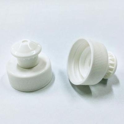 China Non Spill Ribbed 28/400 White Push-Pull Plastic Wash Lotion Cap , 28mm Detergent Cap for sale