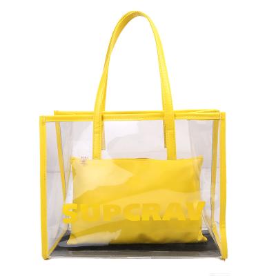 China Fashion Clear PVC Tote Bag Single Shoulder Bags PU Thick Tote Bag for sale