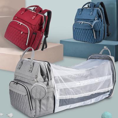 China 90*22Cm Portable Waterproof Crib Mommy Diaper Bag Breathable Backpack With Stretchable Portable Crib for sale