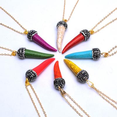 China Cute Jewelry Women Rose Natural Stone Bullet Necklace Hexagonal Quartz Crystal Necklace for sale