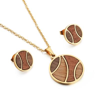 China Brazil Neo-Gothic Custom Earrings Necklace Wood Jewelry Set Round Element Wood Geometric Splicing Jewelry for sale