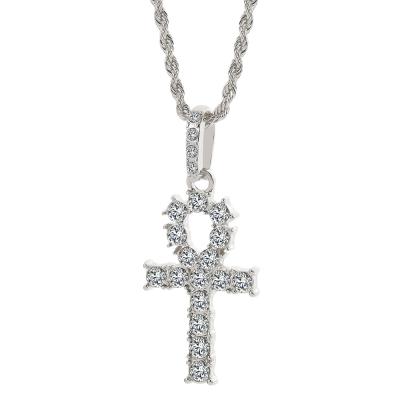 China CLASSIC Gold Silver Plated Stainless Steel Diamond Crystal Cross Pendant Ankh Jewelry For Women for sale