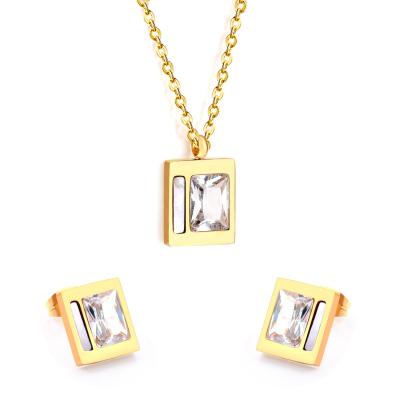 China FASHIONABLE Hot Selling Stainless Steel Crystal Pendant Necklace Earring Set Wedding Jewelry Set Kids Jewelry Set for sale